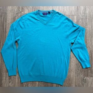 Men’s Alan Flusser Cashmere Cotton V-Neck teal thin pullover